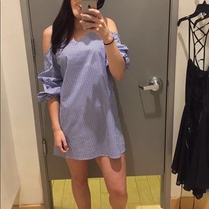 Cold shoulder seersucker dress!